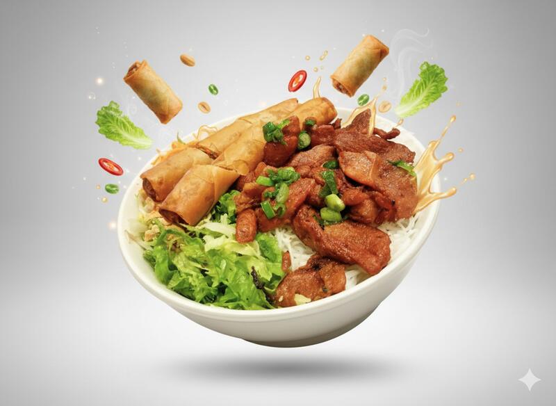B6. GRILLED PORK & EGG ROLL (Bún Thịt Nướng Chả Giò)