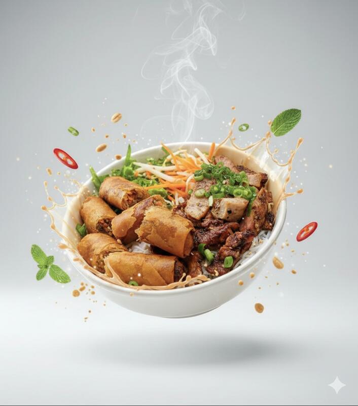 B8. GRILLED CHICKEN & EGG ROLL (Bún Gà Nướng Chả Giò)