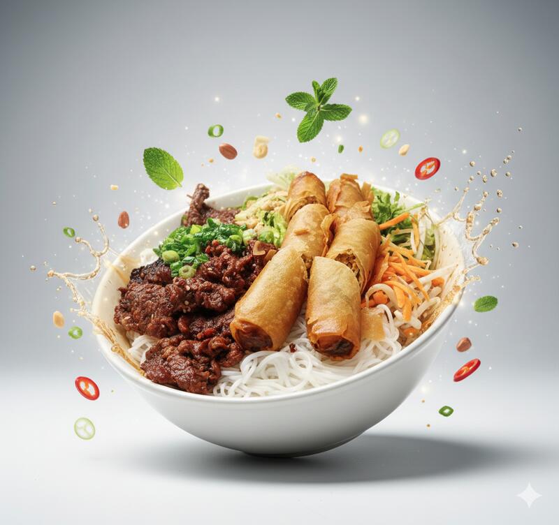 B10. GRILLED BEEF & EGG ROLL (Bún Bò Nướng Chả Giò)