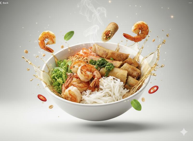 B13. GRILLED SHRIMP & EGG ROLL (Bún Tôm Nướng Chả Giò)