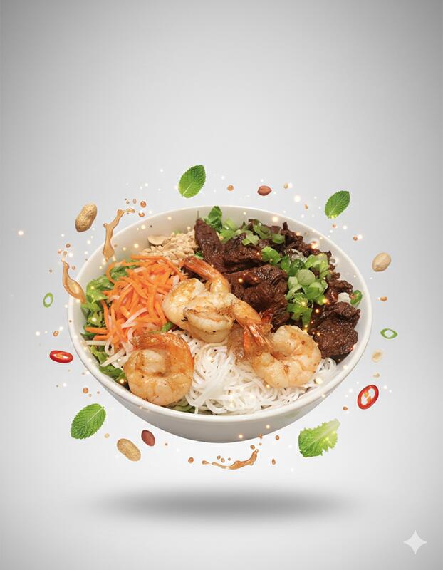 B14. GRILLED SHRIMP & GRILLED BEEF (Bún Tôm Bò Nướng)