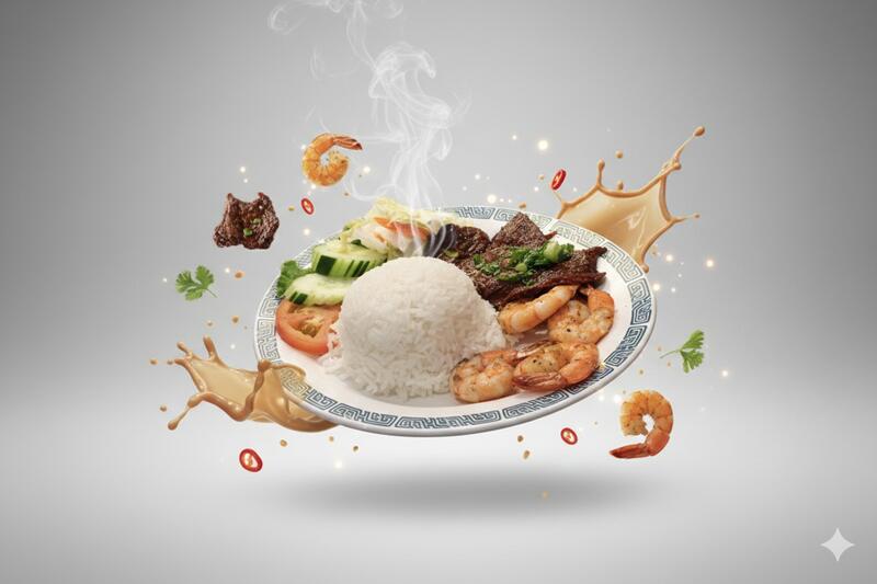 C5. GRILLED SHRIMP & GRILLED BEEF (Cơm Tôm Bò Nướng)