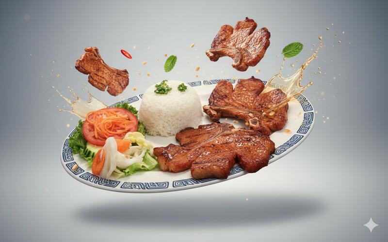 C7. GRILLED PORK CHOP WITH BROKEN RICE (Cơm Tấm Sườn Nướng)