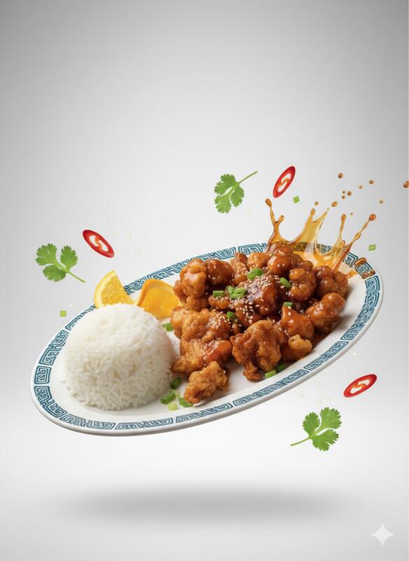 C11. ORANGE CHICKEN WITH STEAMED RICE (Cơm Gà Cam)